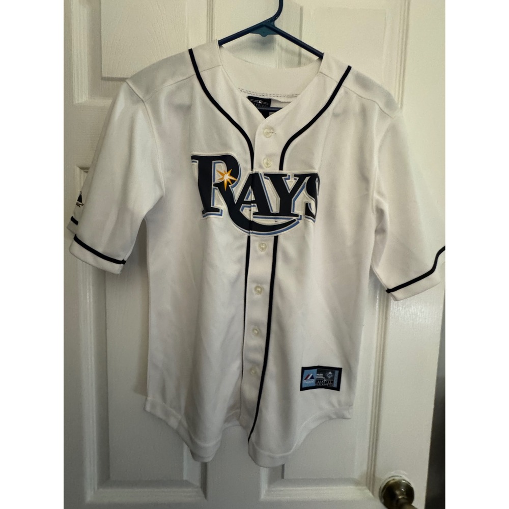 Majestic Tampa Bay Rays Evan Longoria 3 Youth Baseball Jersey White 10/12 NWT